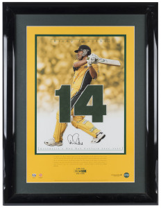 RICKY PONTING No.14 framed display celebrating Ponting's appointment for 2002-2003 as Australia's One Day team captain, wearing the number "14". No.140/500 signed by Ponting, with a signed Certificate of Authenticity & Limitation; framed & glazed, overall 76.5 x 57cm.