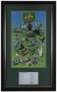Graeme PAYNE (Australian, born 1956)The AVIAN AUSTRALIAN TEST SQUADpen, ink and acrylics on board, 67 x 40cm signed "Payne" at lower rightmounted together with a whimsical legend,&nbsp;framed & glazed (overall) 108 x 65cm. - 2