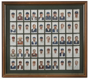 W.D. & H.O. WILLS: "CRICKETERS" (Small "s") complete set (50) attractively presented in a double-glazed frame which facilitates reading the details on the back of each card. Cat.&pound;375. Overall 47 x 52cm.