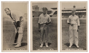 1929 Wills (Australia) 'Cricket Season 1928-29', large part set [40/48], VF/EF; including four of the rare cards Bettington, Ironmonger, Kelleway & Scott.