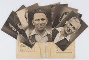 POSTCARDS: 1936-37 English Team in Australia: ten portrait postcards, including Allen (captain), Duckworth, Leyland, Fishlock, Hammond & Verity, all contained in a "Stars of the Test Matches" folder "Presented with "CHAMPION". (10 cards).