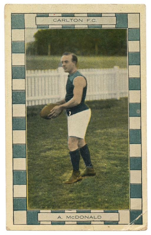 CARLTON: Champion Footballers Series: Andy McDonald postcard, circa 1915. Unused. Rarity rating: 10. (small band at lower right cnr.)