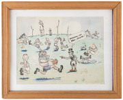 Original cartoon artworks by Edgar Alan (2 items) and Jerry M. (1 item); all dated 1937 and in small frames; the images focus on the apparent "violence" on the field. Two are b&w; one is pen and watercolours. Each approx. 12 x 18cm. (3). - 2