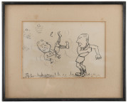 Original cartoon artworks by Edgar Alan (2 items) and Jerry M. (1 item); all dated 1937 and in small frames; the images focus on the apparent "violence" on the field. Two are b&w; one is pen and watercolours. Each approx. 12 x 18cm. (3). - 3