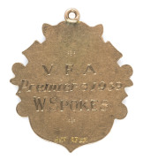 1939 V.F.A. PREMIERSHIP Medal in 9ct gold; awarded to W. Spokes of the Williamstown Football Club.   - 2