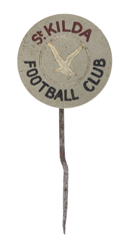 A St. Kilda Football Club pin badge depicting a seagull as the central motif; circa 1940.