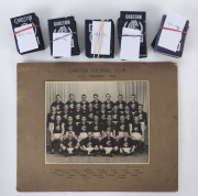 CARLTON: A collection comprising of a 1945 V.F.L. Premiers official photograph with printed players' names to mount; 1953-2004 almost complete run of membership cards (with many duplicates), various cards on lanyards to 2012 and other oddments.