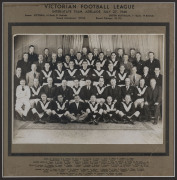 VICTORIAN FOOTBALL LEAGUE INTER-STATE TEAM, Adeleaide, July 27,1946, official photograph (by Dimond Studio) on printed mount with all the names (and their teams) in the mount. The result was Victoria: 16 goals, 21 behinds to South Australia: 11 goals, 14