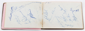 COLLINGWOOD: 1953-56 autograph book containing a double page headed "Collingwood 1st 18" including Lou Richards, Bob Rose, Mick Twomey, Kevin Clarke and Gordon Hocking; also, a section titled "XVIth OLYMPIAD MELBOURNE 1956 - Autographs of Competitors collected at the Olympic Village, Heidelberg" with approximately 90 autographs.