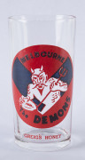 c1957 Greig's Honey Football glass for Melbourne. Fine condition (with 'Greig's Honey' at base).