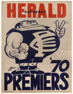 CARLTON: 1970 original WEG Premiership poster (showing a Blues player with 6 fingers!). Very Good condition except for some light foxing along the top edge