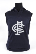 CARLTON: John Nicholls original signature on the "No.2" on the back of a short-sleeved Carlton jumper. Big John's statistics 1957-74 embroidered below the number. - 2