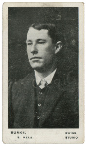 1906 Greathead's Mixture: Victorian Footballers series - Peter BOURKE (incorrect spelling on card), South Melbourne. VG condition and extremely rare. [The complete set comprises of 12 photographic cards.]