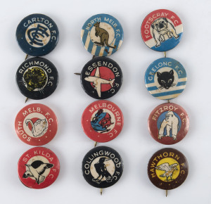 1950-51 Argus badges 'VFL Club Mascots' (12) - complete set. Mixed condition.