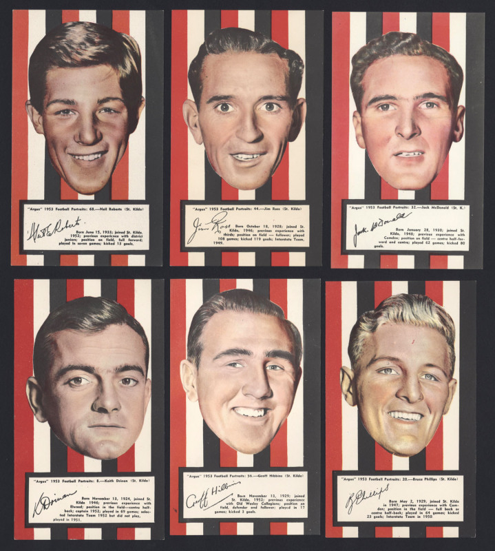 1953 Argus '1953 Football Portraits', large size (19.5 x 11.5cm), the complete set of St. Kilda players [6]. VF/EF.