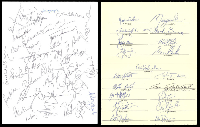 1966-96 accumulation which includes a Dec.1966 "Wales v Australia" at Cardiff dinner menu; a 1975 Roy Ullyett illustrated menu for the 50th Anniversary Luncheon in honour of The Australia Rugby Union Touring Team (signed by the chairman, Edward Heath); va