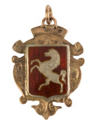 NORTHFLEET: 9ct gold & enamel medal with prancing horse on front, engraved on reverse, "W.K.L./ 06-7/ Div. 1./ Northfleet".