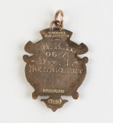 NORTHFLEET: 9ct gold & enamel medal with prancing horse on front, engraved on reverse, "W.K.L./ 06-7/ Div. 1./ Northfleet". - 2