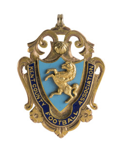 NORTHFLEET: 9ct gold & enamel medal/badge with prancing horse & "Kent County Football Association" on front, engraved on reverse, "Kent League/ 1909-10/ Div. 1./ Champions".