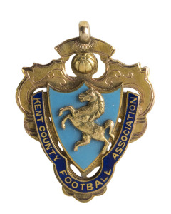 NORTHFLEET: 9ct gold & enamel medal/badge with prancing horse & "Kent County Football Association" on front, engraved on reverse, "Senior Cup/ Winners/ 1909-10".