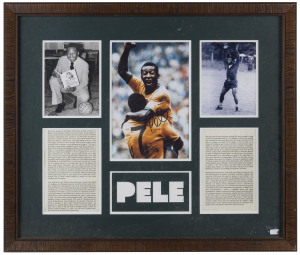 PELE autographed colour photo mounted in attractive framed display, 64 x 73cm overall