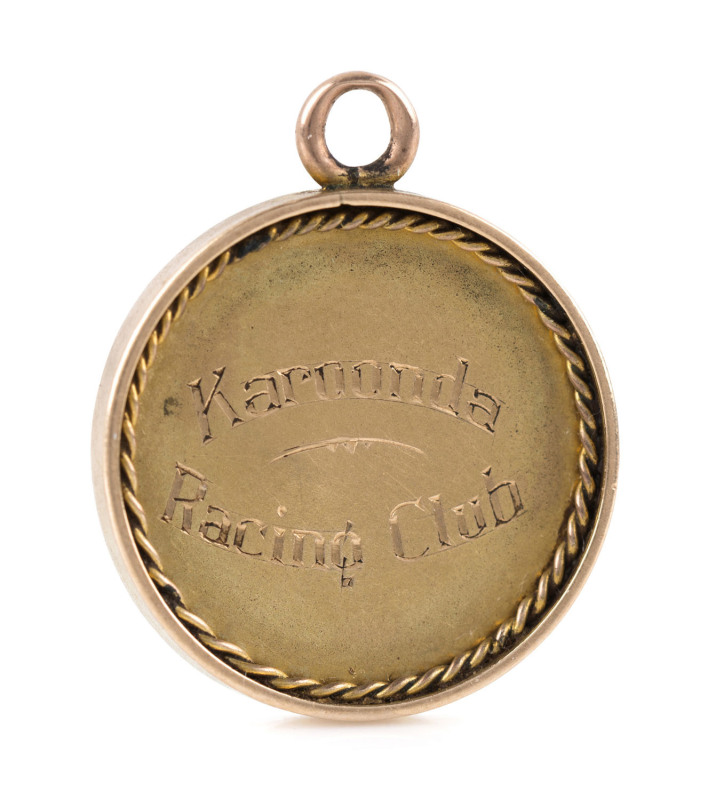 KAROONDA, [SOUTH AUSTRALIA] RACING CLUB LIFE MEMBER'S medal in 15ct gold, engraved to "Salem Peter, Esq.", circa 1900
