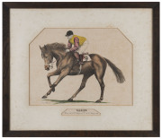 1935 Melbourne Cup: "Marabou, Rider: K. Voitre, Winner of Melbourne Cup, 1935" lithograph by Reynolds; also, "Talking, Rider: A Knox, Winner A.J.C. Derby and V.R.C. Derby 1936"; also by Reynolds. Both hand-coloured and in contemporary frames. Each overall - 2