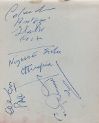 Autographs on pages removed from an autograph book; noted Faith Leech (Aust.), Steve Johnson (GB Hockey), Jose Giorgetti (Argentina, Boxing), Anita Hellstrom (Sweden, Swimming), Regine Veronnet (France, Frencing), John Goodman (Aust.), Charlie Morris (Aus