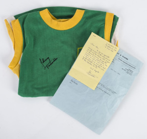 1984 Australian Olympic Boxing Team shirt, with 1986 signed letter to Alan Piper from John Famechon stating that it was given to him prior to the team's departure for the Los Angeles Olympics.