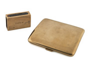 A 9ct gold cigarette case, hallmarked Birmingham, c.1920; engraved WORLD'S CHAMPIONSHIPS, 1922 Singles 4th Doubles 2nd Mixed 1st and accompanied by a 9ct gold matchbox holder, engraved P.O'H.W. (2 items)