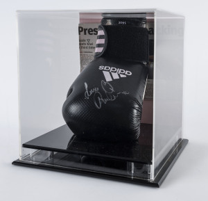 SUSIE "Q" RAMADAN: IBF World Champion signed displays (2) together with a signed Adidas boxing glove in a perspex presentation case. (3 items).