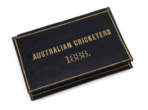 1888 - WITH THE AUSTRALIAN TEAM IN ENGLAND Official pass, permitting the holder (W.H.L. Bailey) to gain admittance to all the matches in which the Australians were playing duing their tour of England. Leather-bound over cards with 3 printed panels providing details of the Australian team members & the planned schedule of matches between May and Sept. 1888. Attractively embossed in gold "AUSTRALIAN CRICKETERS 1888. / Australian coat-of-arms / ADMITS TO MATCHES ON ALL OCCASIONS - Not Transfera