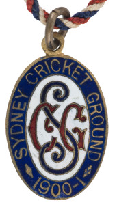 1900-1901 SYDNEY CRICKET GROUND Membership badge, with original red, white and blue lanyard still present; made by Bowman of London, No.1960.