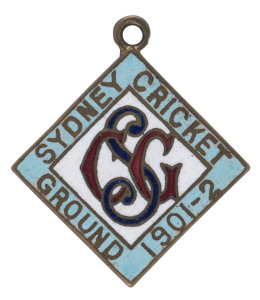 1901-1902 SYDNEY CRICKET GROUND Membership badge;  No.374, with the name of the member, V.W.Ryrie, engraved on reverse.