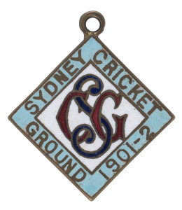 1901-1902 SYDNEY CRICKET GROUND Membership badge; No.374, with the name of the member, V.W.Ryrie, engraved on reverse.