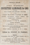 JOHN WISDEN'S CRICKETERS' ALMANACK for 1903: rebound from title page to p.532 and incorporating the photographic plate "FIVE CRICKETERS OF THE YEAR" (which included Warwick Armstrong, Victor Trumper and J.J. Kelly of Australia); half red calf over cloth-c