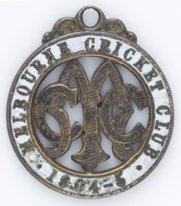 MELBOURNE CRICKET CLUB, 1904-5 membership badge, made by Stokes, No.242. Some losses in the enamelling.