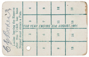 MELBOURNE CRICKET CLUB: 1905-06 Ladies Reserve Season Ticket, 'Melbourne Cricket Club, Ladies Reserve, Season 1905-1906. No.1597', with hole punched for each day attended. Good condition. - 2