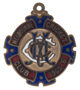 MELBOURNE CRICKET CLUB, 1905-6 membership badge, made by Bridgland & King, No. 968.