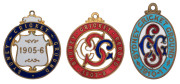 SYDNEY CRICKET GROUND, membership badges, made by J.R.Gaunt, London, for 1905-06 (No.2446) and 1907-08 (No.2973) and by Amor for 1910-11 (No.1152), the last engraved for D.Hogan. (3).