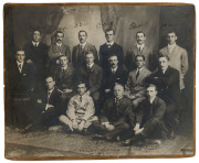 THE ENGLISH TEAM IN AUSTRALIA 1907-08 An original photograph by Talma & Co. showing all sixteen members of the touring party, titled "ENGLISH ELEVEN 1907" and signed by all, including Gunn, Hobbs, Hardstaff, Rhodes, Crawford and Fielder. 30 x 37cm (laid d