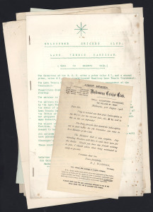 MELBOURNE CRICKET CLUB: A range of printed ephemera including the programme for the 1909 M.C.C. "Lawn Tennis Handicap", the 1909-10 M.C.C. Bowling Club Tournament, the 1910 M.C.C. Skittle Tournament, the 1915 M.C.C. Annual general Meeting report, ditto for 1920, 1921 and 1924, etc. (12 items).