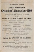 JOHN WISDEN'S CRICKETERS' ALMANACK for 1909: rebound from title page to p.536 and incorporating the photographic plate "FIVE CRICKETERS OF THE YEAR" (which included Hobbs and Lord Hawke of England); half red calf over cloth-covered boards, blank end-paper