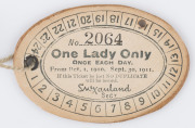 SYDNEY CRICKET GROUND: Lady's Ticket 1910-11 tan leather, with a central blue field and gilt embossed lettering on the front, with printed details on reverse for ticket holder No.2064, "ONE LADY ONLY Once each day". Superb condition and extremely rare. - 2