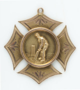 Victorian Junior Cricket Association: 1911-12 Winners Medallion in 9ct gold: engraved on reverse "V.J.C.A. 2nd Grade - Won by Fitzroy F.C.C. - G. SHAW - Season 1911-12"