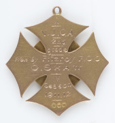 Victorian Junior Cricket Association: 1911-12 Winners Medallion in 9ct gold: engraved on reverse "V.J.C.A. 2nd Grade - Won by Fitzroy F.C.C. - G. SHAW - Season 1911-12" - 2