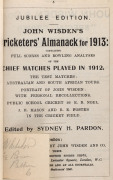 JOHN WISDEN'S CRICKETERS' ALMANACK for 1913: rebound from title page to p.586 and incorporating the photographic plate "WISDEN"; half red calf over cloth-covered boards, blank end-papers, gilt titles to spine.  Provenance: The family, by descent from the