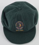 HANSIE CRONJE'S MATCH WORN SOUTH AFRICAN TEST TEAM CAP 1993/94, with U.C.B. South Africa ball and wicket logo on front and "Sacop Brand" label signed in ink "HANSIE CRONJE". Attractively framed.&nbsp;&nbsp; - 4