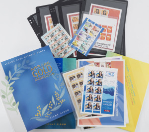 COMMONWEALTH OF AUSTRALIA: Decimal Issues: Mostly noughties era complete sheetlets or panes including Australian Gold Medallists for Sydney 2000 (f/v $85.50), Athens 2004 (f/v $85), London 2012 (f/v $48) complete in presentation albums, plus Beijing 2008 (f/v $70) on hagners, total face value $460+. (qty)