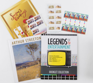 COMMONWEALTH OF AUSTRALIA: Decimal Issues: Accumulation of predominantly 1990s-2000s issues in shoebox including Legends of Entertainment booklet pack (FV: $50), International Post with $1.70, $2 and $2.30 gutter blocks of 10, plus stamp packs and scads of single stamps, FV: $500+. (100s)